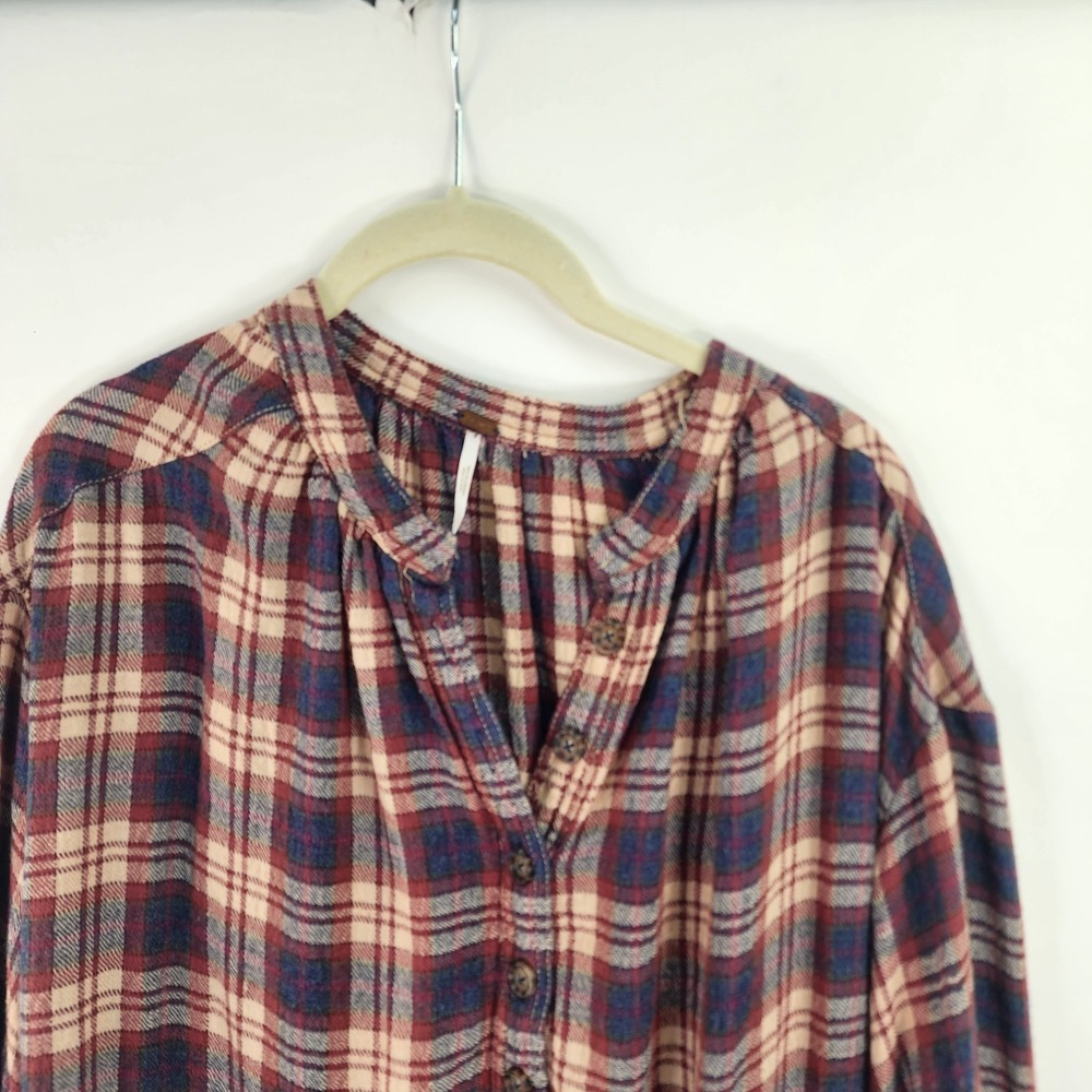 Free People Northern Bound Tunic Top Women's L Plaid Flannel Country Cozy - Picture 2 of 10
